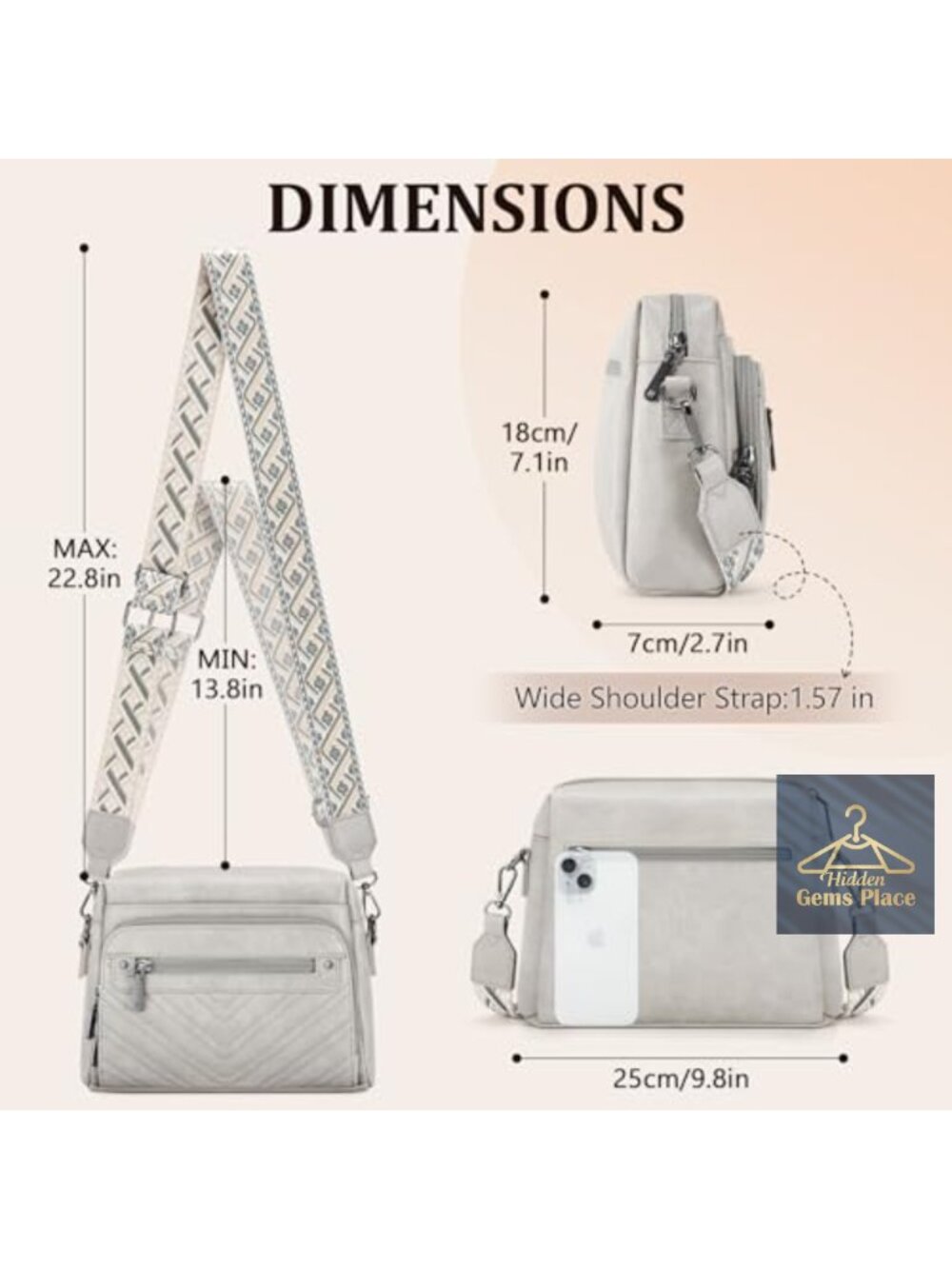 Women's PU Leather Crossbody Bag with Detachable Strap - Picture 4 of 6